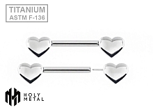 Штанга для пирсинга груди безрезьбовая Hearts 1.6 мм (14 G)